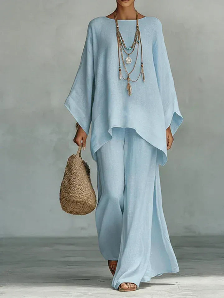 Victoire | Women's Solid Cape Top & Wide-Leg Pant Set - product image 2