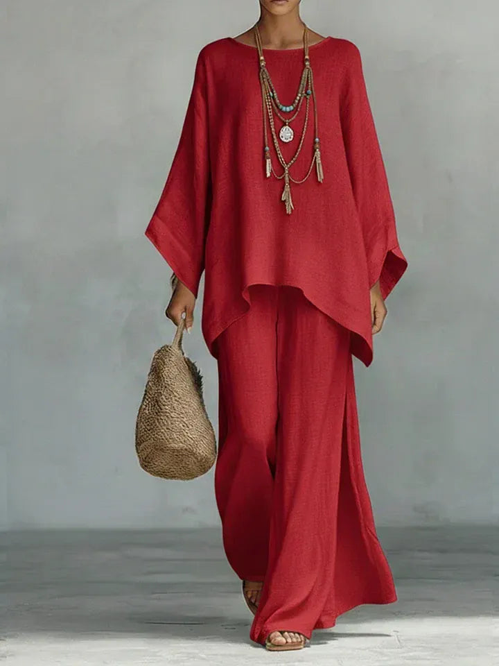 Victoire | Women's Solid Cape Top & Wide-Leg Pant Set - product image 3