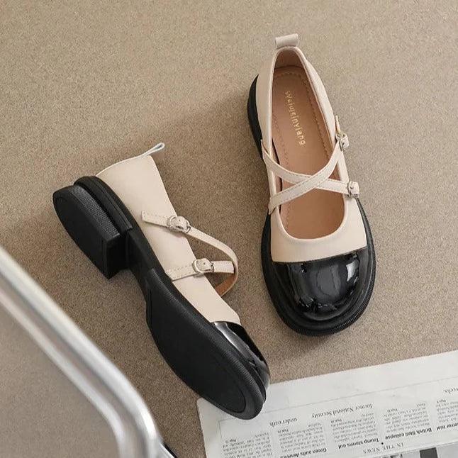 Homixa women's Mary Jane shoes with leather, low heel, casual style, perfect for everyday wear.