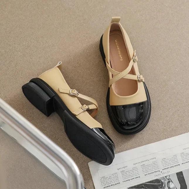 Leather Mary Jane shoes for women by Homixa featuring a casual style with a low heel and classic touchy design.