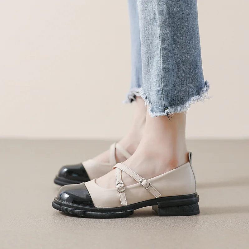 Homixa women's Mary Jane shoes with leather upper, low heel, casual touchy style for everyday wear.