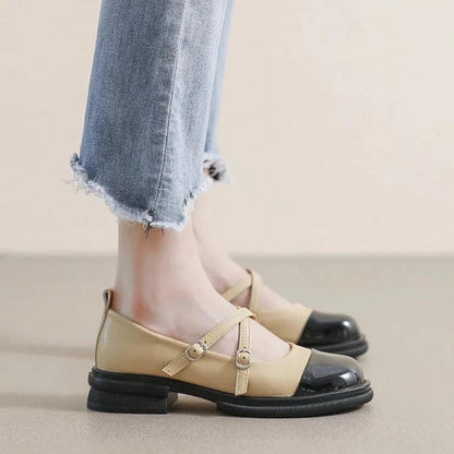 Homixa Mariela women's leather Mary Jane shoes with a low heel, casual everyday style and comfortable fit.