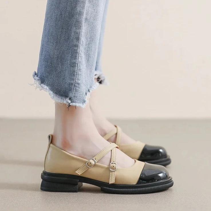 Homixa women's Mary Jane shoes with leather upper, low heel, casual style, perfect for everyday wear.