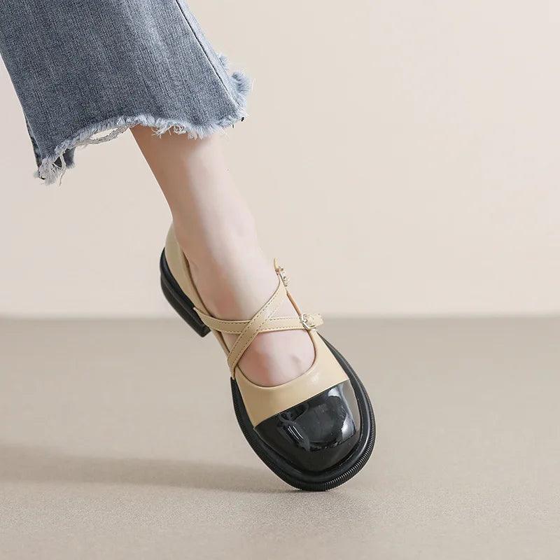 Homixa women's Mary Jane shoes with leather upper, low heel, casual touchy style for everyday wear.