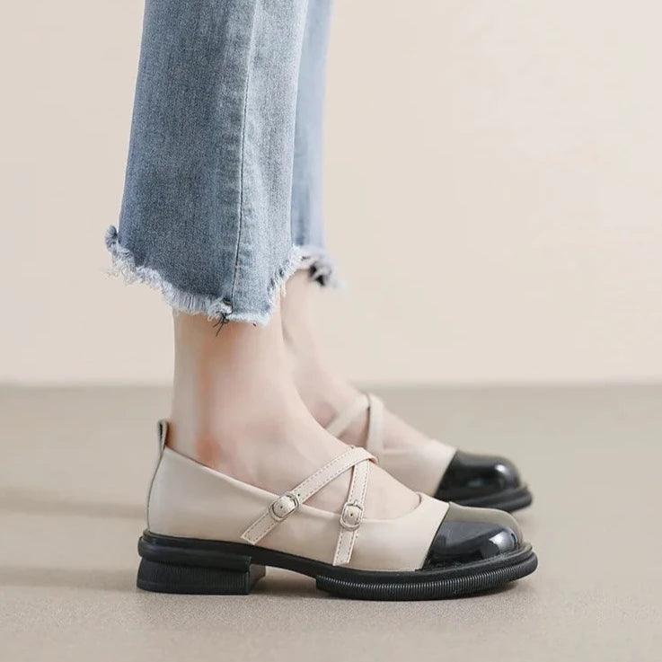 Homixa Mary Jane shoes for women, casual leather footwear with low heel and touchy style, ideal for everyday wear.