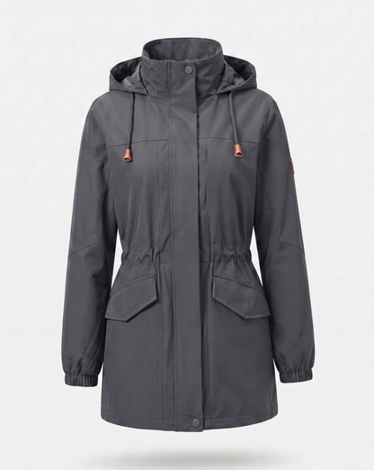 Homixa waterproof hooded fall parka with drawstring waist and flap pockets, designed for water resistance and casual outdoor wear.