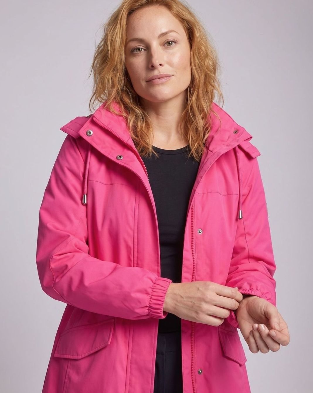 Homixa waterproof hooded fall parka with drawstring waist and flap pockets, designed for water resistance and stylish fall wear.