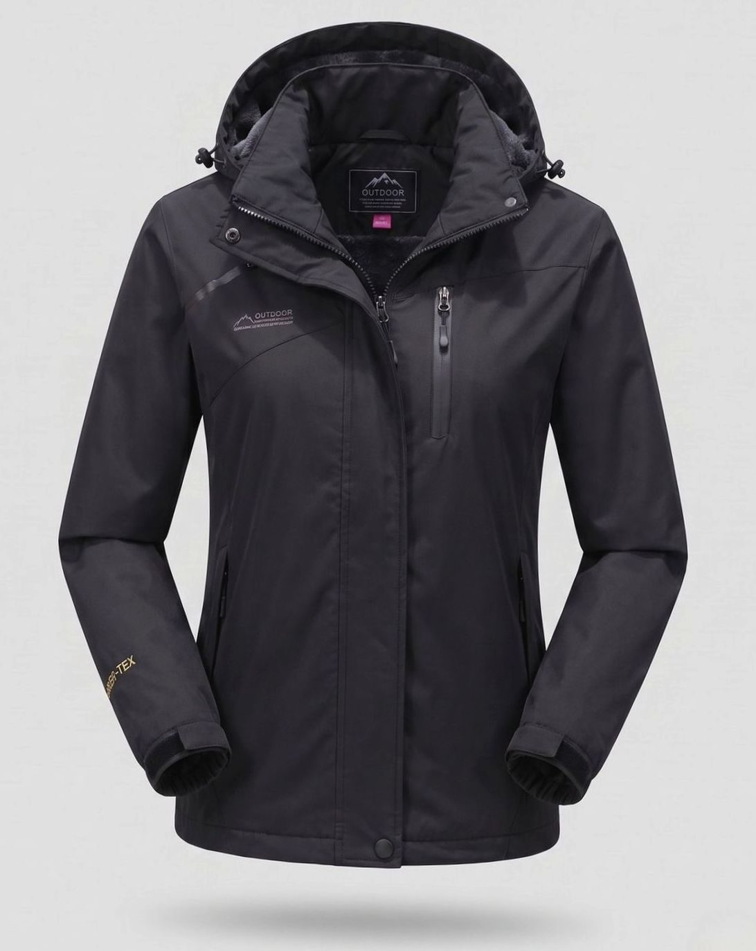 Homixa water-resistant hooded winter jacket with zip pockets and adjustable cuffs, designed for cold, wet weather.