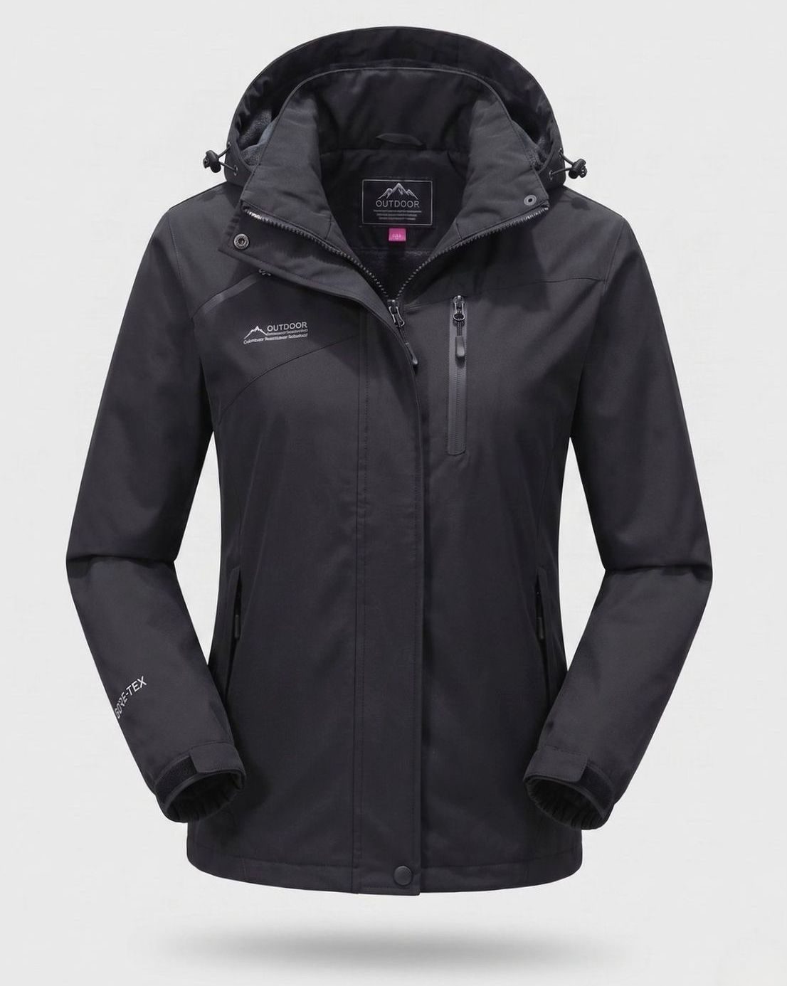Homixa water-resistant hooded winter jacket with zip pockets and adjustable cuffs, designed for cold weather protection.