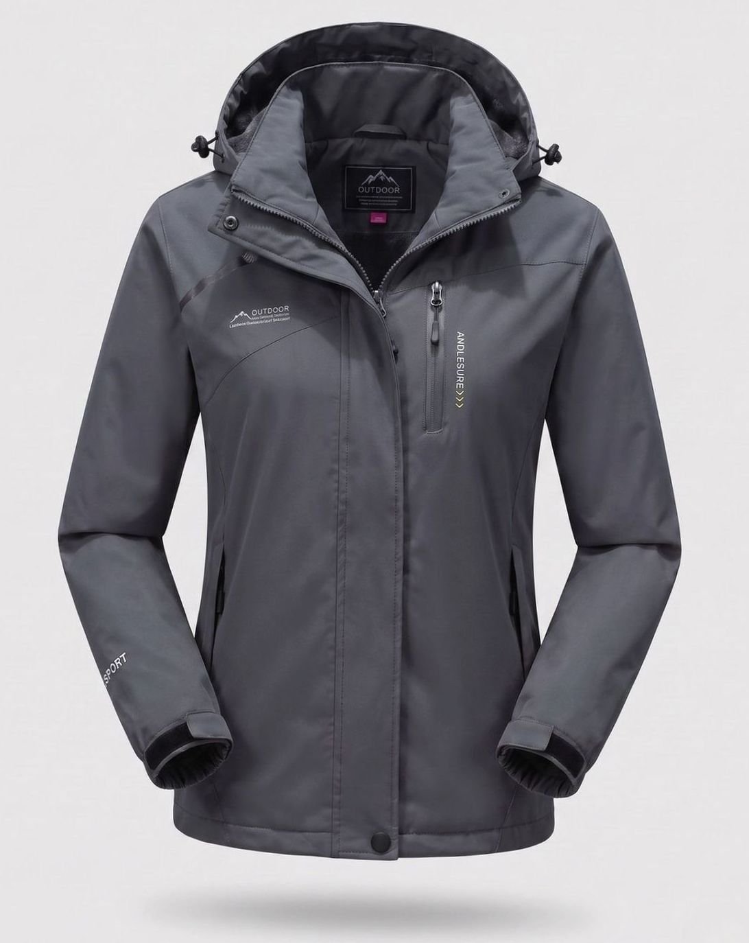 Homixa water-resistant hooded winter jacket with zip pockets and adjustable cuffs, suitable for cold and wet weather.