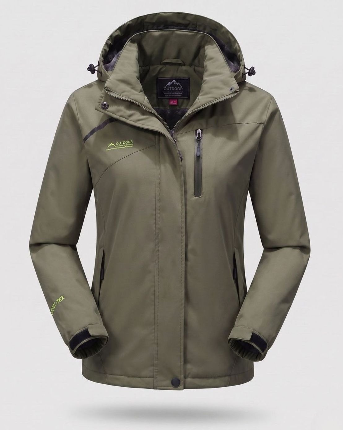 Homixa water-resistant hooded winter jacket with zip pockets and adjustable cuffs, designed for cold, wet weather.