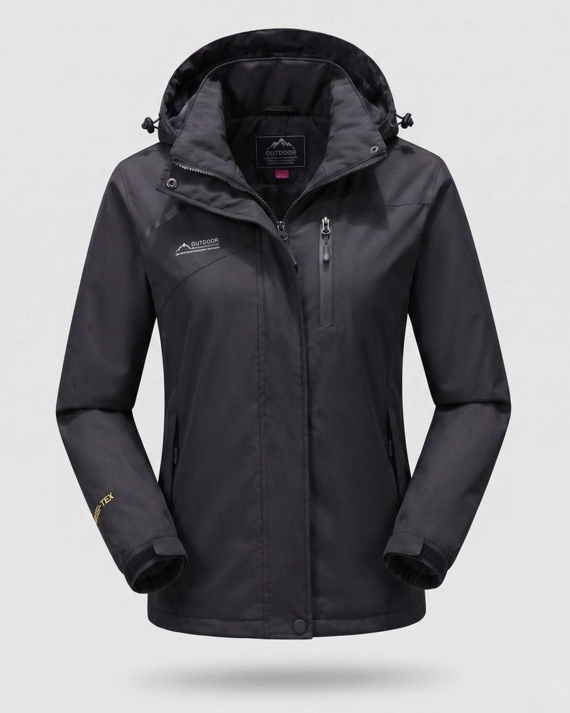 Homixa water-resistant hooded winter jacket with zip pockets and adjustable cuffs, designed for cold, wet weather.