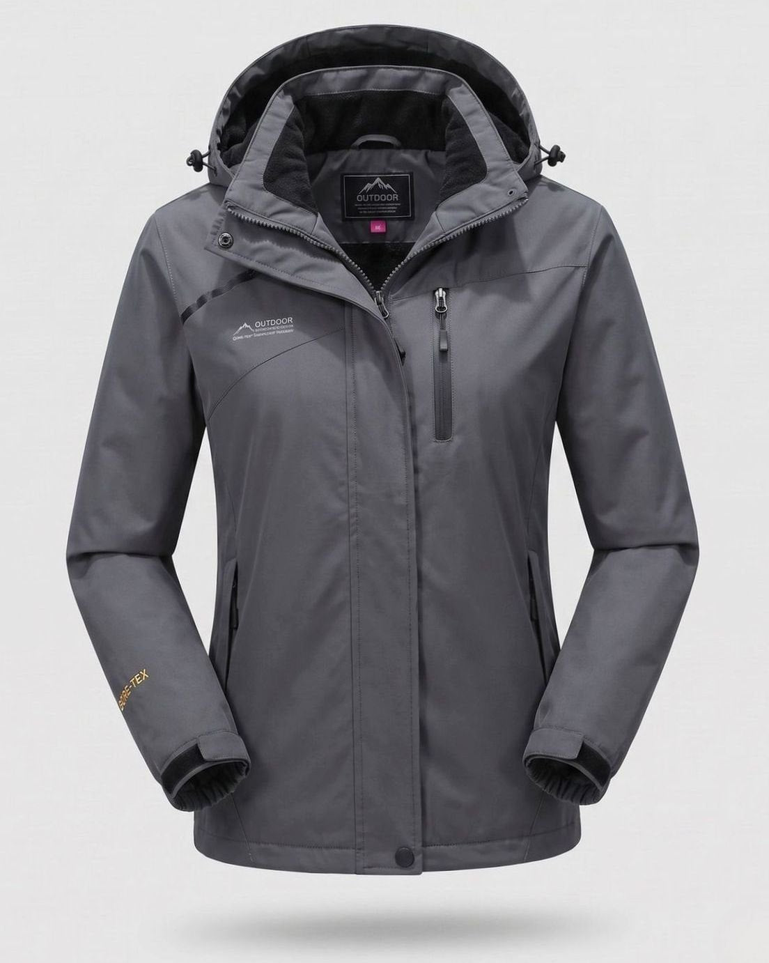 Homixa water-resistant hooded winter jacket with zip pockets and adjustable cuffs, designed for cold weather protection.