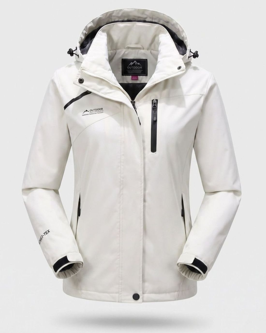 Homixa water-resistant hooded winter jacket with zip pockets and adjustable cuffs, suitable for cold, wet weather.