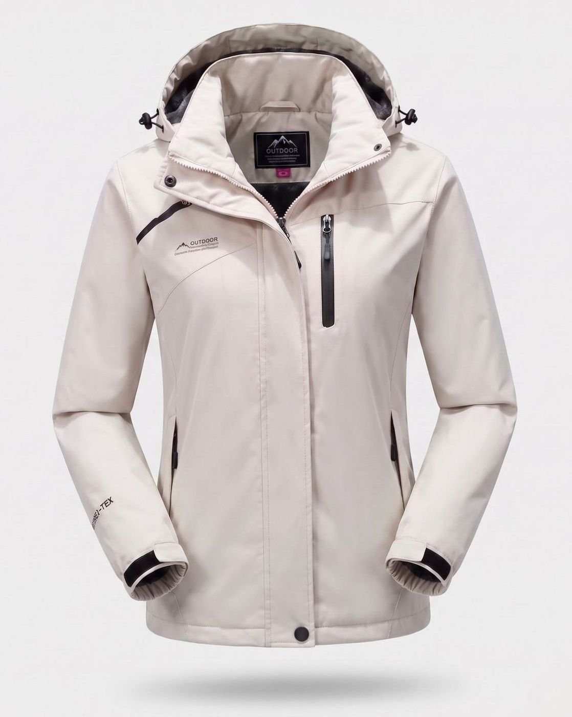 Homixa water-resistant hooded winter jacket with zip pockets and adjustable cuffs, designed for cold weather protection.