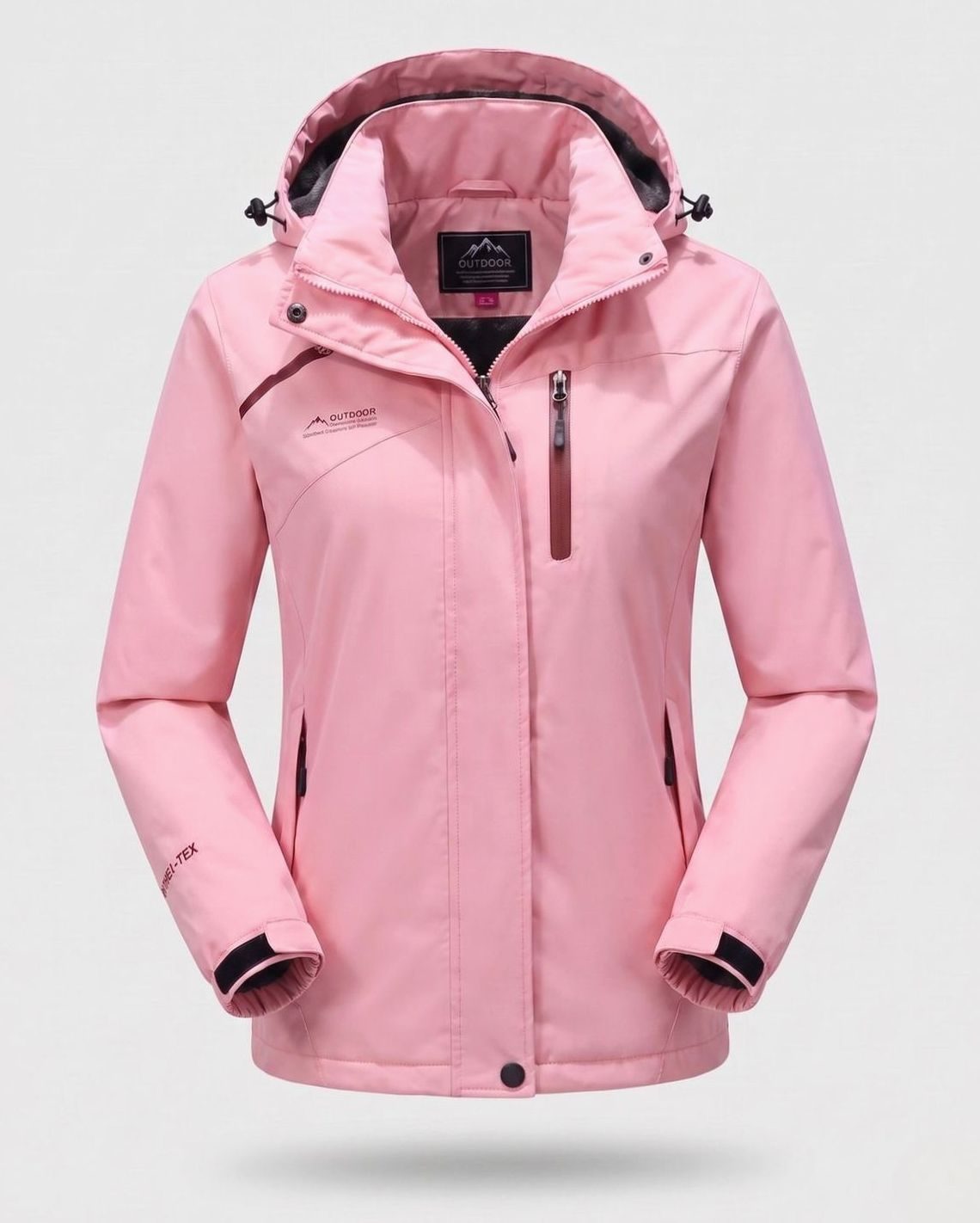 Homixa water-resistant hooded winter jacket with zip pockets and adjustable cuffs, suitable for cold, wet weather.