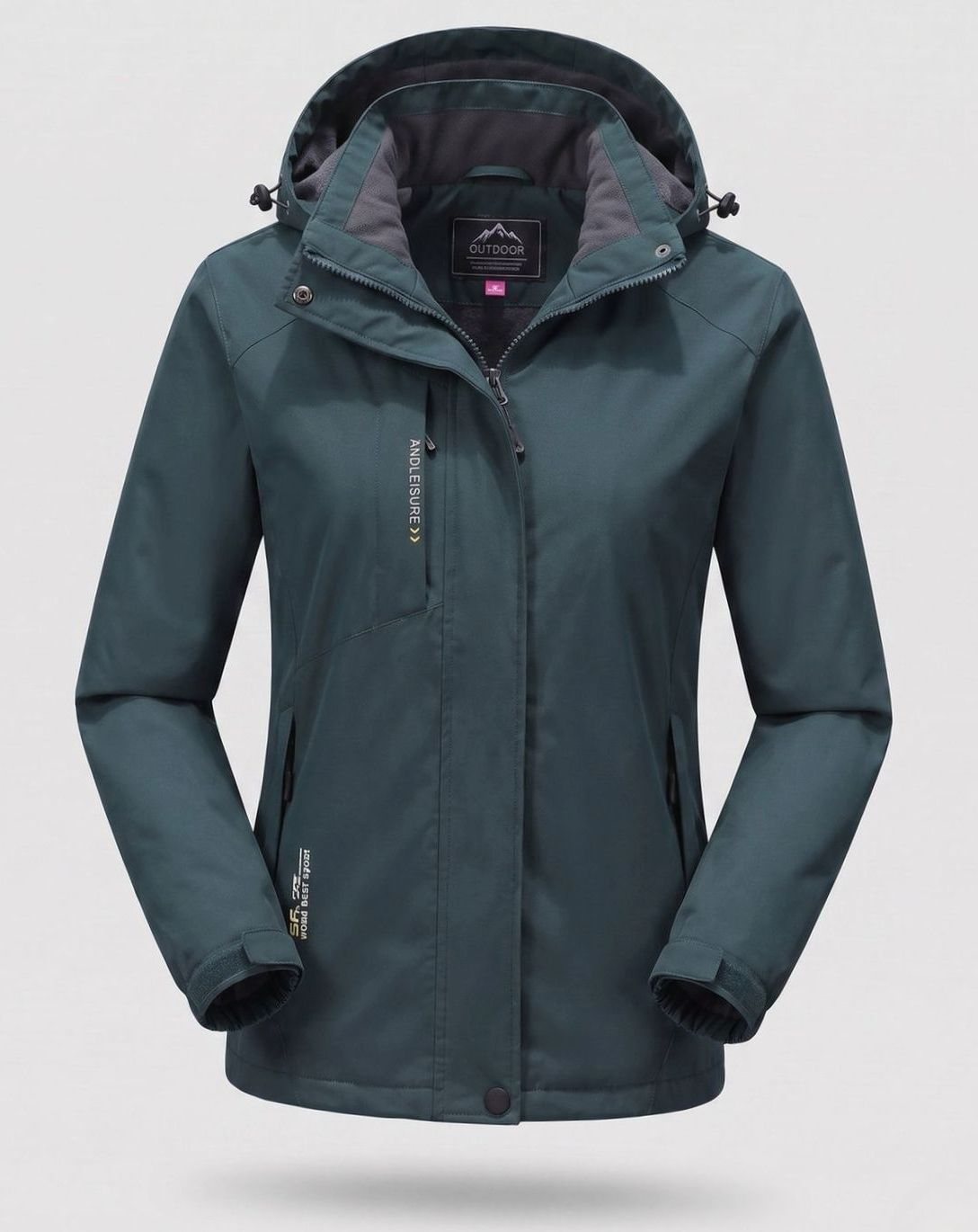 Homixa water-resistant hooded winter jacket with zip pockets and adjustable cuffs, designed for cold, wet weather.