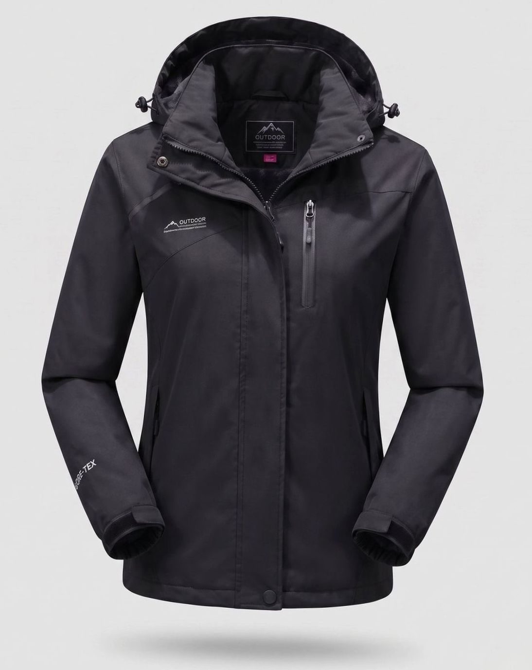 Homixa water-resistant hooded winter jacket with zip pockets and adjustable cuffs, designed for cold weather protection.