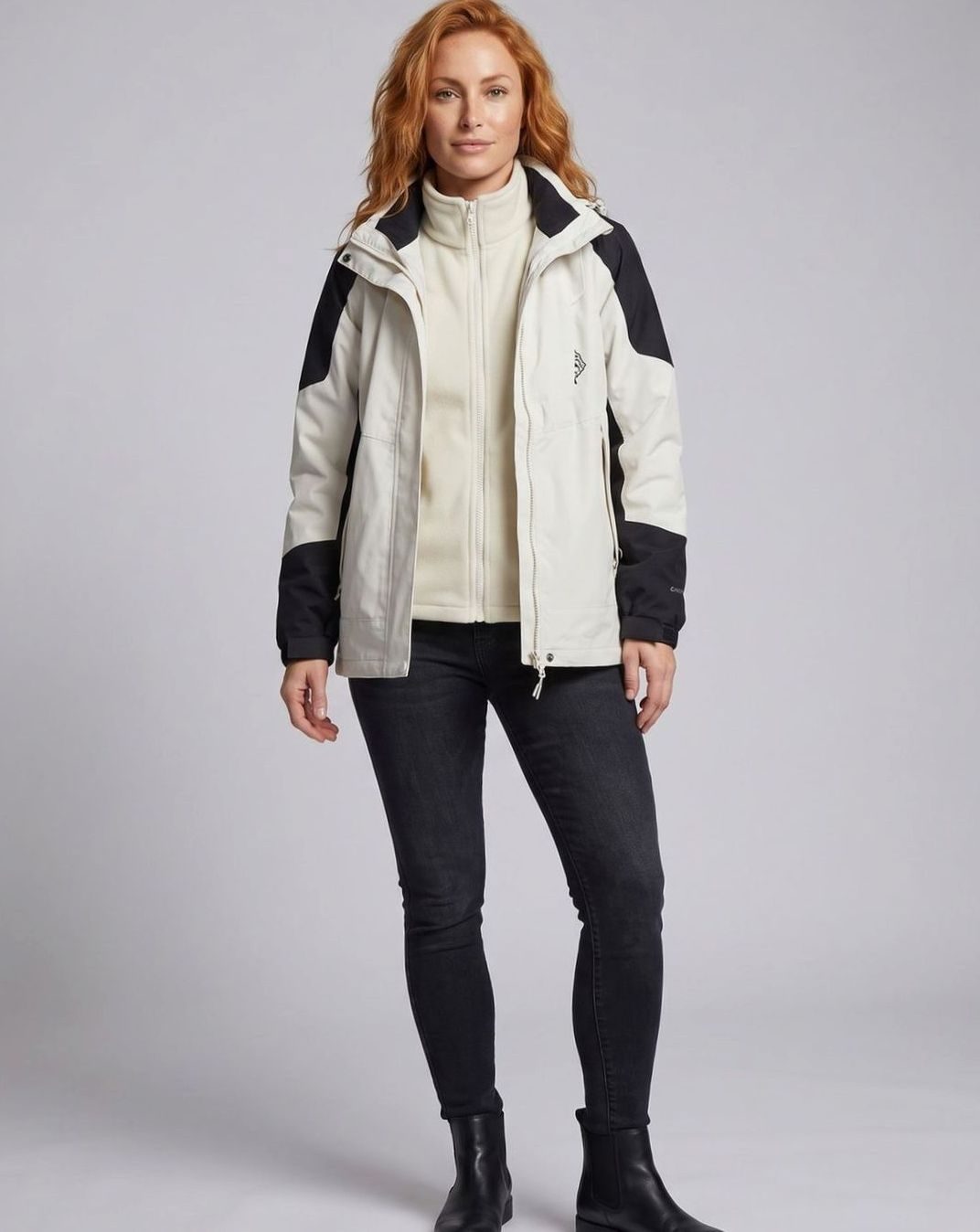 Homixa waterproof two-layer hooded outdoor jacket with adjustable hem and cuffs, shown with front view and detailed fabric texture