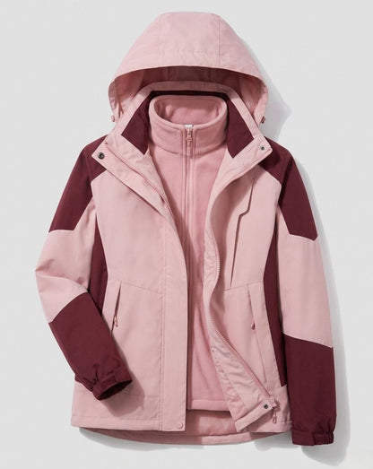 Homixa waterproof two-layer hooded outdoor jacket with adjustable hem and cuffs, shown with front view and zip closure.