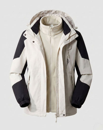 Homixa waterproof two-layer hooded outdoor jacket with adjustable hem and cuffs, showing the jacket's front view and hood detail.