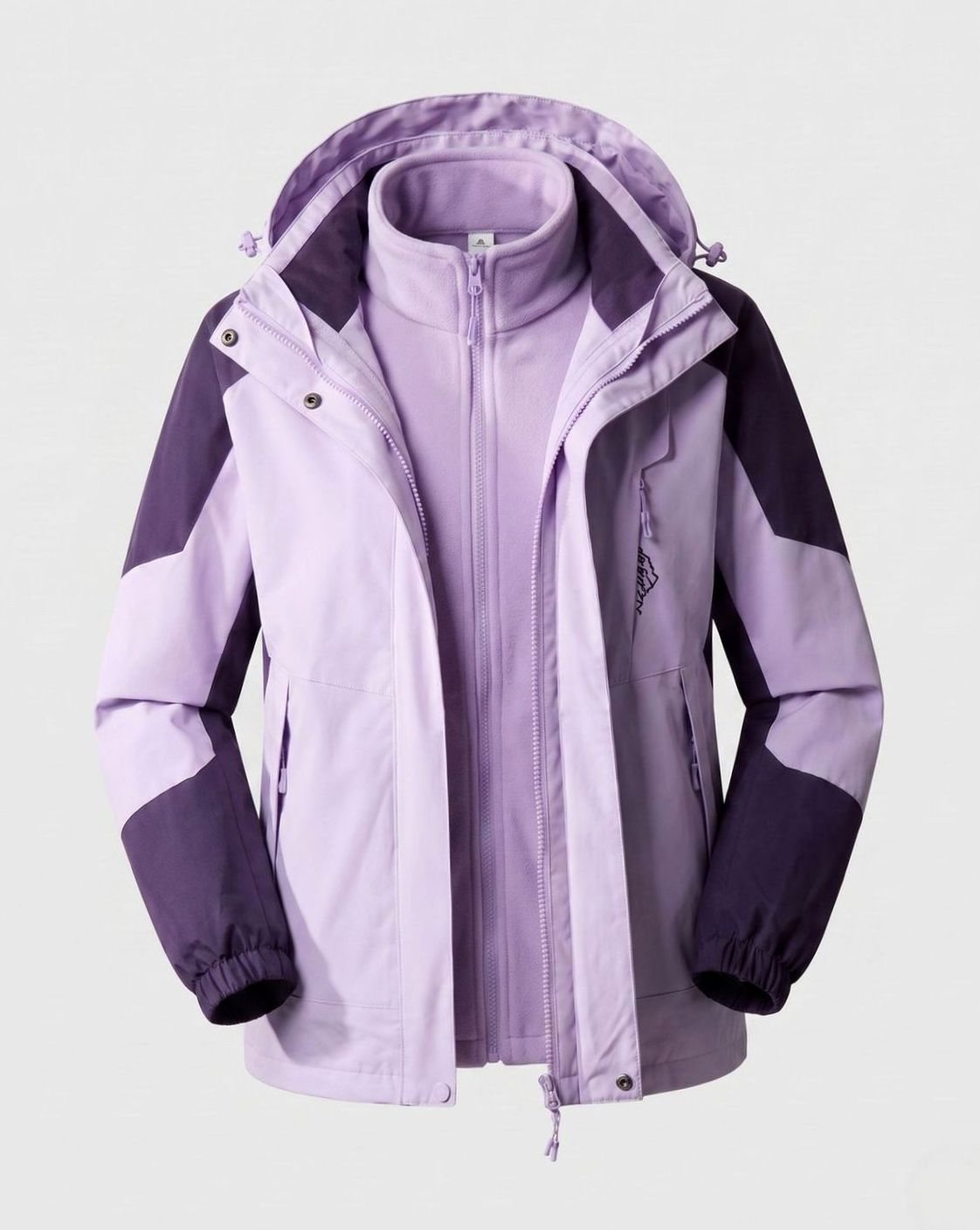 Homixa waterproof two-layer hooded outdoor jacket with adjustable hem and cuffs, ideal for outdoor activities and rainy weather.