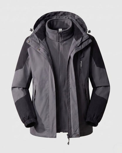 Homixa waterproof two-layer hooded outdoor jacket with adjustable hem and cuffs, suitable for outdoor activities and rainy weather.