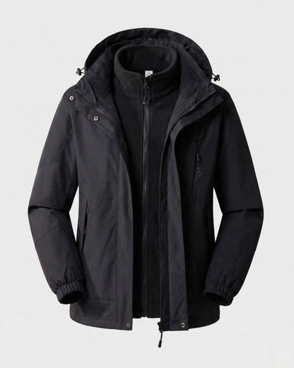 Homixa waterproof two-layer hooded outdoor jacket with adjustable hem and cuffs, designed for outdoor activities and weather protection.
