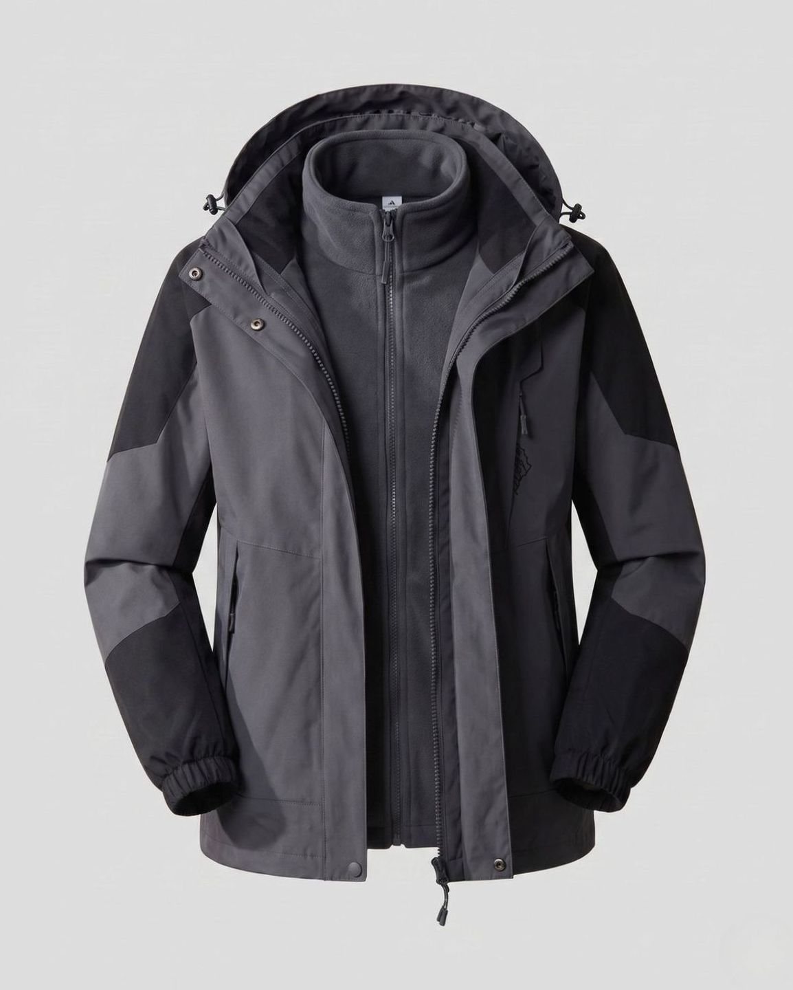 Homixa waterproof two-layer hooded outdoor jacket with adjustable hem and cuffs, shown in a front view with waterproof fabric.
