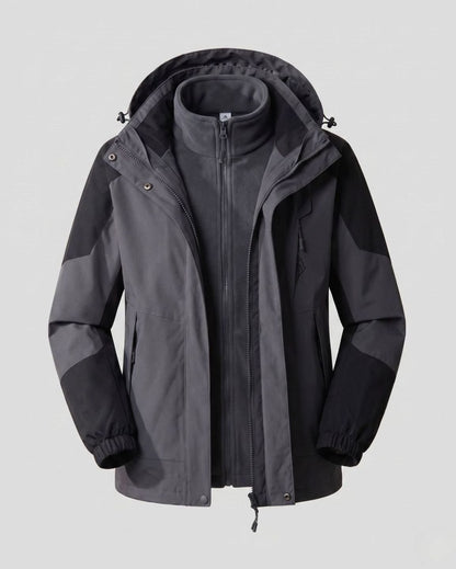 Homixa waterproof two-layer hooded outdoor jacket with adjustable hem and cuffs, shown in a front view with waterproof fabric.