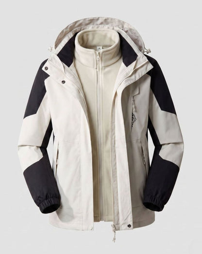 Homixa waterproof two-layer hooded outdoor jacket with adjustable hem and cuffs, suitable for outdoor activities and rainy weather.
