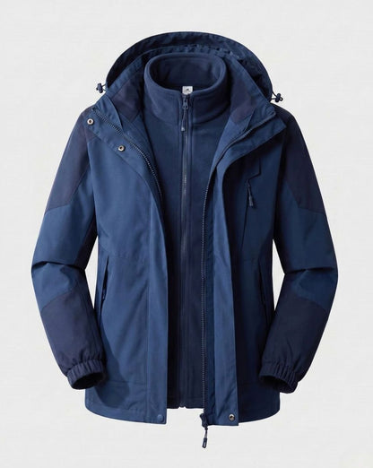 Homixa waterproof two-layer hooded outdoor jacket with adjustable hem and cuffs, suitable for outdoor activities.