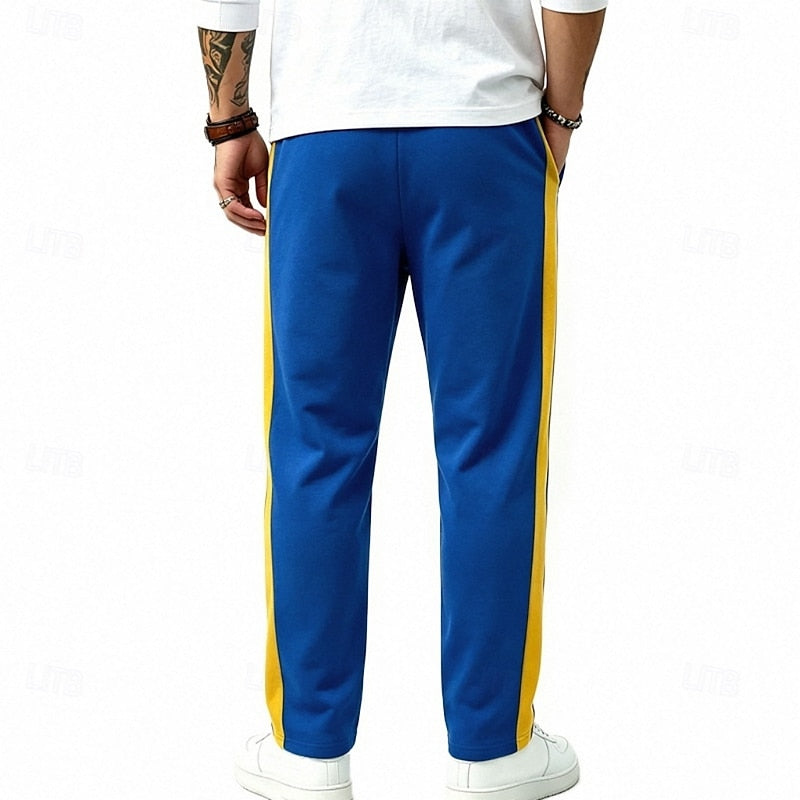 Harper & Wells Damian relaxed side-stripe sweatpants, comfortable casual pants with side stripe detail, front view.