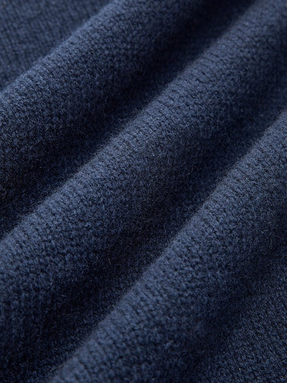 Homixa women's 2-in-1 knit sweater with denim collar, patchwork details, and long sleeves, shown on a model.