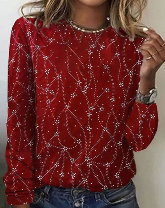 Women's floral-print crew neck sweater by Homixa featuring long sleeves and a flattering fit, shown in a vibrant allover floral pattern.