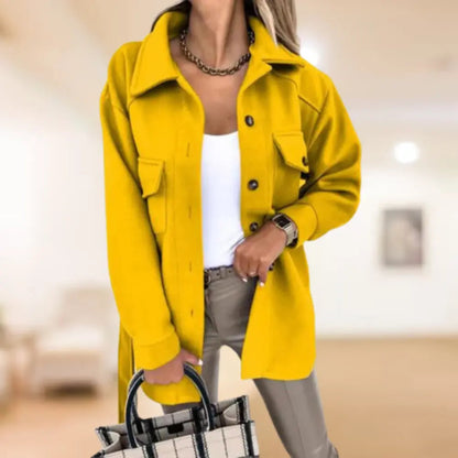 Women's Homixa button-front shirt jacket with collared neck, long sleeves, and flap pockets, perfect for casual layered style.