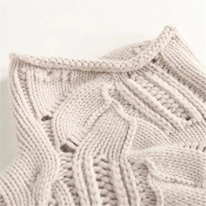 Women's cable-knit turtleneck sweater by Homixa featuring openwork details and ribbed cuffs, stylish and cozy for fall.