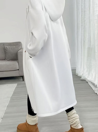 Women's oversized casual hooded zip coat by Homixa, long winter coat with side pockets and front zipper, cozy winter outerwear.