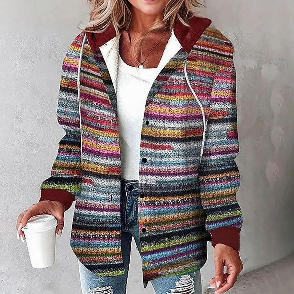 Women's casual plaid shacket with hood, relaxed fit, snap front, perfect for winter, by Homixa.