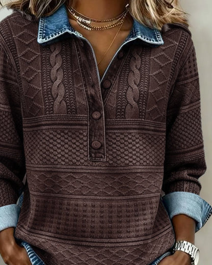 Women's casual relaxed-fit textured sweater with half-button design by Homixa, perfect for fall and layered styling.