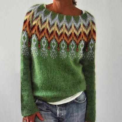 Women’s Christmas sweater by Homixa featuring a soft feel, relaxed fit, and festive Nordic pattern.