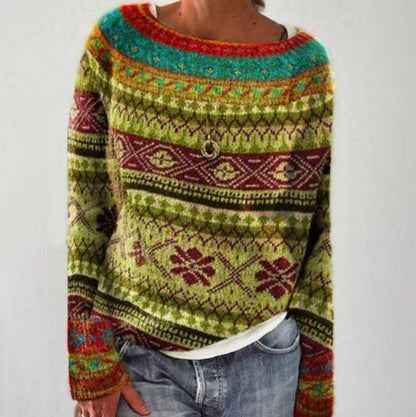 Homixa women's Christmas sweater with soft feel, relaxed fit, and Nordic pattern, perfect for festive holiday wear.