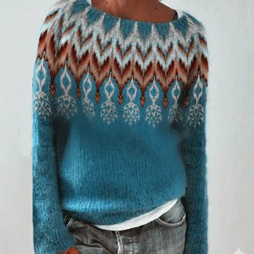 Women's Christmas sweater by Homixa featuring a soft feel, relaxed fit, and Nordic pattern for festive holiday wear.