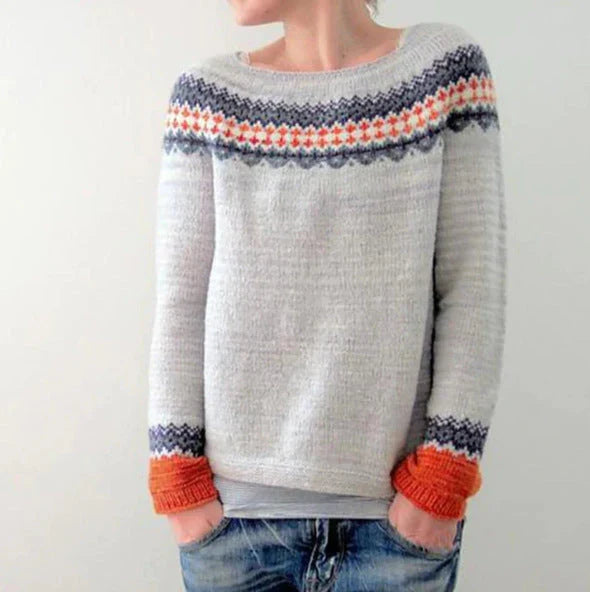 Homixa women's Christmas sweater with Nordic pattern, soft feel, relaxed fit, perfect for holiday festive wear.