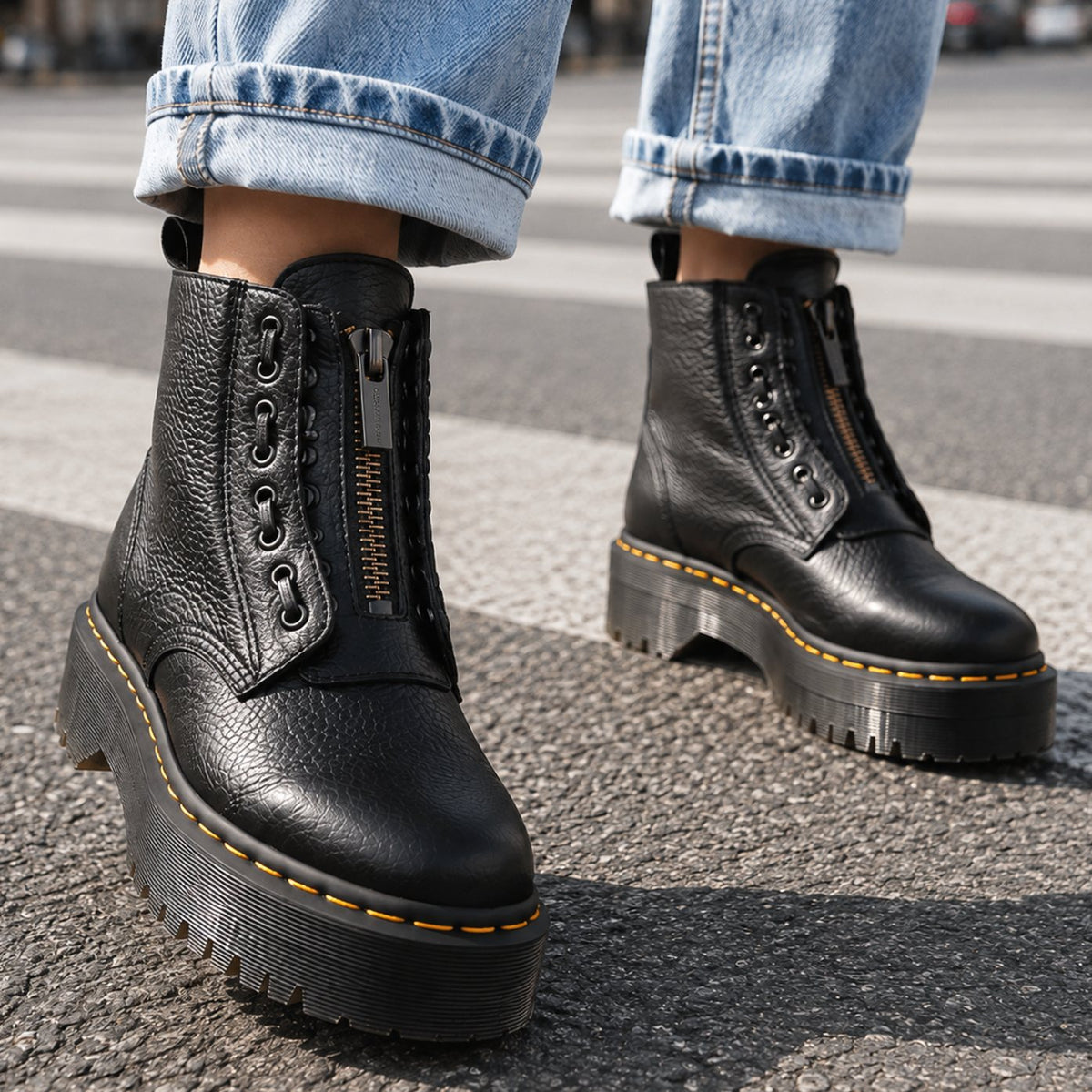 Women's chunky platform booties by Homixa with lace-panel upper and functional front zip, showcasing stylish lace-up and zipper details.