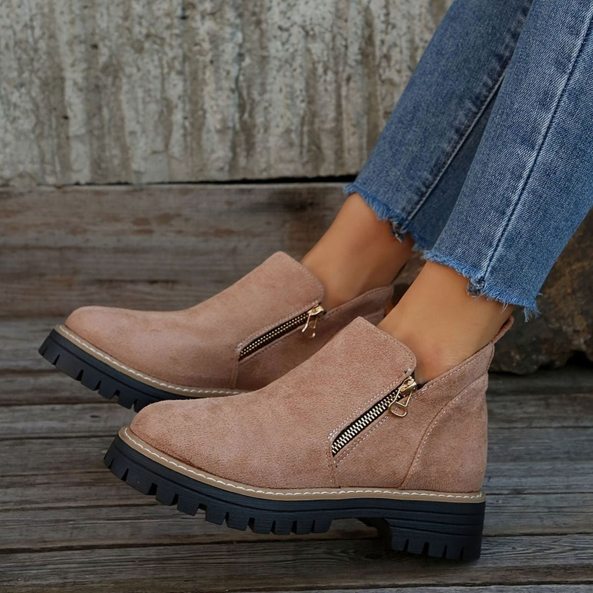 Homixa women's animal print chunky platform booties with side zip, cushioned insole, and rugged lug sole for stylish comfort.