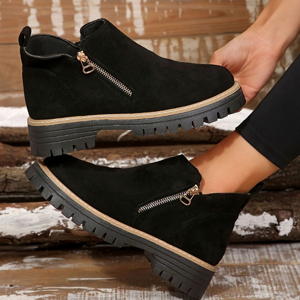 Homixa women's animal print chunky platform booties with side zip, cushioned insole, and lug sole for stylish comfort.