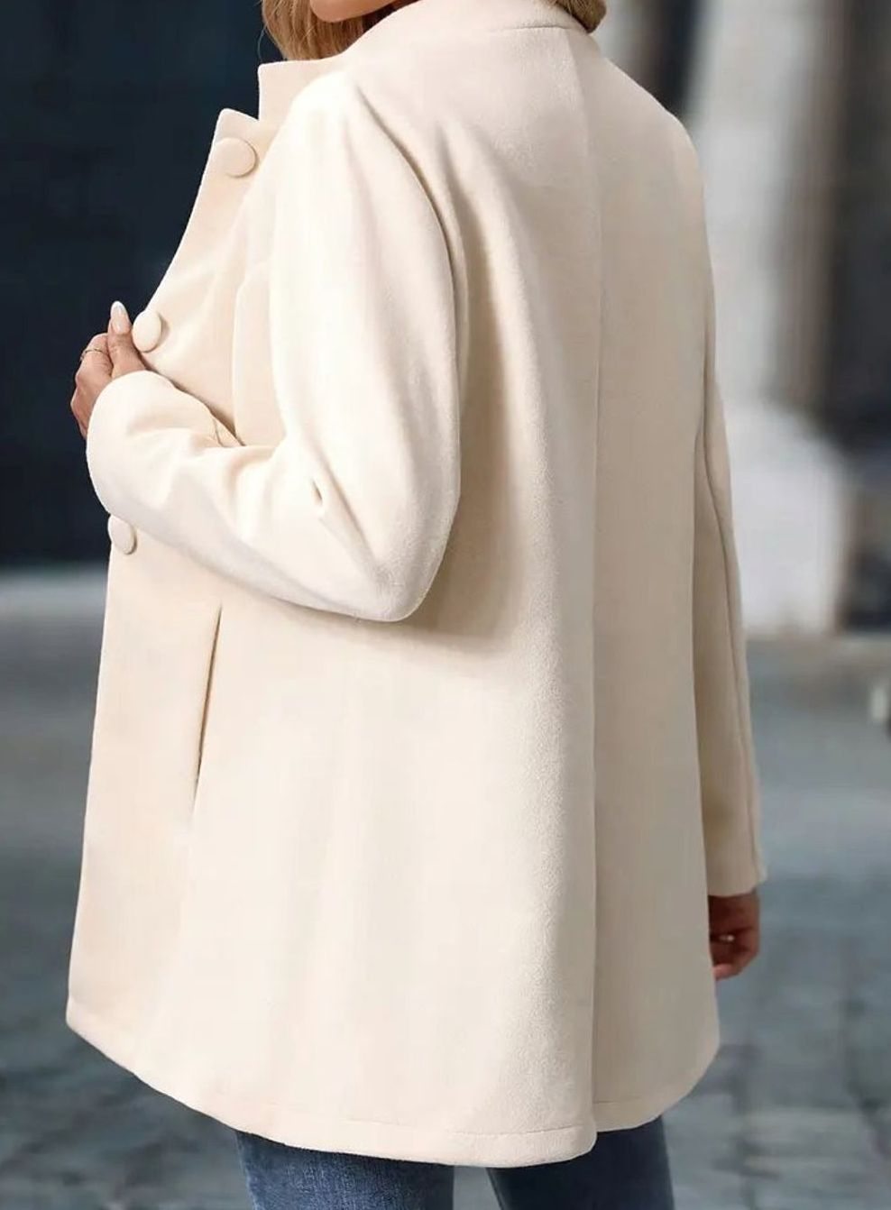 Women's classic Homixa winter coat with button-front closure, stand collar, and side pockets, perfect for cold weather.