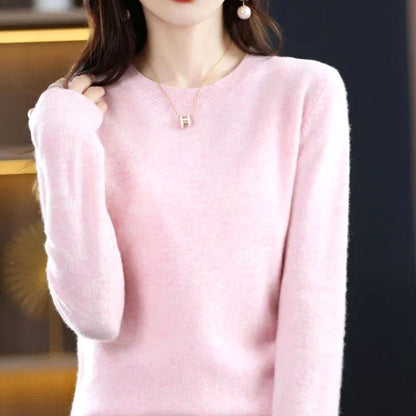 Women's classic long-sleeve crew-neck knit sweater by Homixa with a soft, cashmere-like feel and cozy, stylish design.