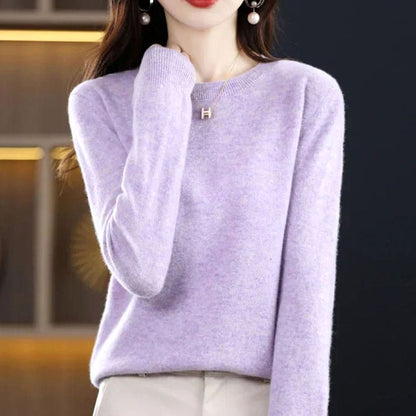 Women's long-sleeve crew-neck knit sweater by Homixa with a cashmere-like soft, cozy texture and classic style.